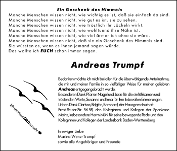 Traueranzeige von Andreas Trumpf von vrm-trauer