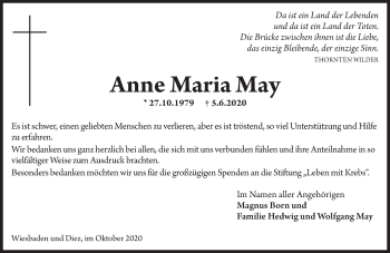 Traueranzeige von Anna Maria May von vrm-trauer