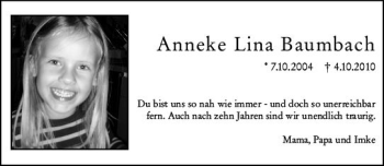 Traueranzeige von Anneke Lina Baumbach von vrm-trauer