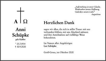 Traueranzeige von Anni Schüpke von vrm-trauer