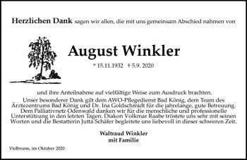 Traueranzeige von August Winkler von vrm-trauer