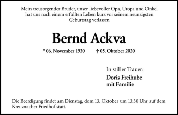 Traueranzeige von Bernd Ackva von vrm-trauer