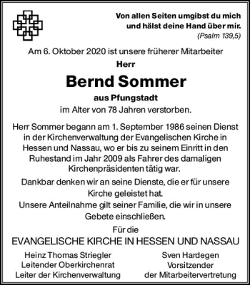 Traueranzeige von Bernd Sommer von vrm-trauer