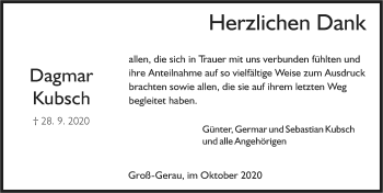 Traueranzeige von Dagmar Kubsch von vrm-trauer