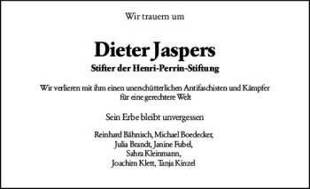 Traueranzeige von Dieter Jaspers von vrm-trauer