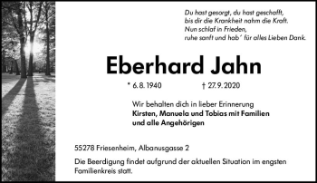 Traueranzeige von Eberhard Jahn von vrm-trauer