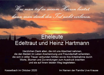 Traueranzeige von Edeltraut Hartmann von vrm-trauer