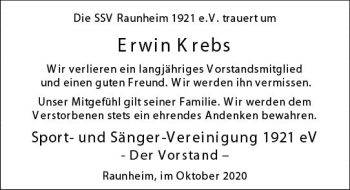 Traueranzeige von Erwin Krebs von vrm-trauer