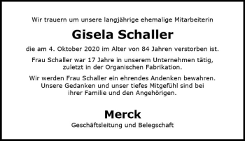 Traueranzeige von Gisela Schaller von vrm-trauer