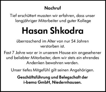 Traueranzeige von Hasan Shkodra von vrm-trauer