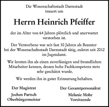 Traueranzeige von Heinrich Pfeiffer von vrm-trauer