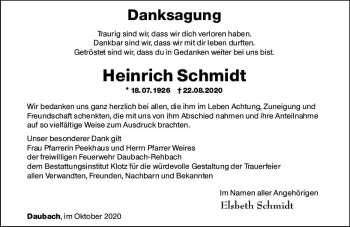 Traueranzeige von Heinrich Schmidt von vrm-trauer