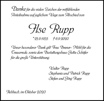 Traueranzeige von Ilse Rupp von vrm-trauer