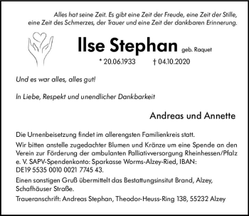 Traueranzeige von Ilse Stephan von vrm-trauer
