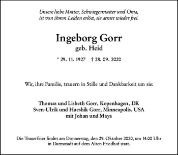 Traueranzeige von Ingeborg Gorr von vrm-trauer
