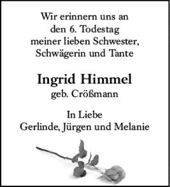 Traueranzeige von Ingrid Himmel von vrm-trauer