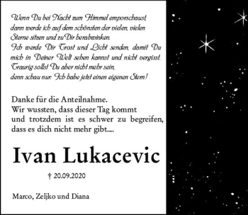 Traueranzeige von Ivan Lukacevic von vrm-trauer