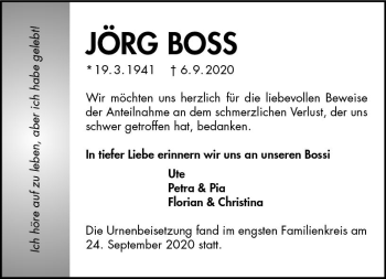 Traueranzeige von Jörg Boss von vrm-trauer