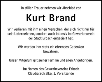 Traueranzeige von Kurt Brand von vrm-trauer