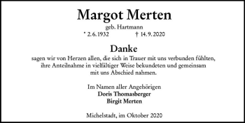 Traueranzeige von Margot Merten von vrm-trauer