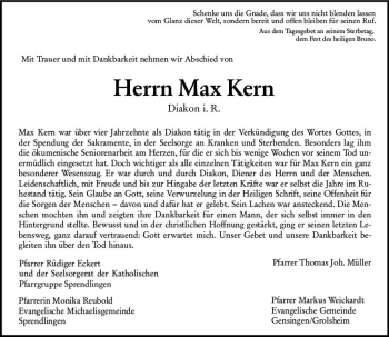 Traueranzeige von Max Kern von vrm-trauer
