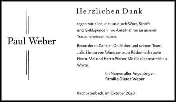 Traueranzeige von Paul Weber von vrm-trauer
