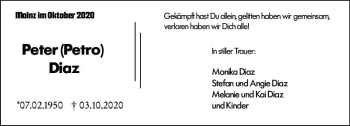 Traueranzeige von Peter Diaz von vrm-trauer