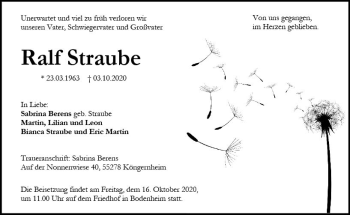 Traueranzeige von Ralf Straube von vrm-trauer