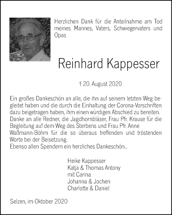 Traueranzeige von Reinhard Kappesser von vrm-trauer