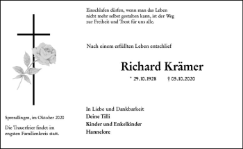 Traueranzeige von Richard Krämer von vrm-trauer