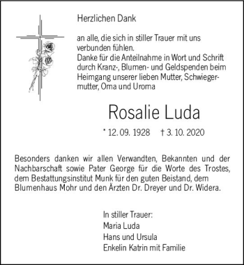 Traueranzeige von Rosalie Luda von vrm-trauer