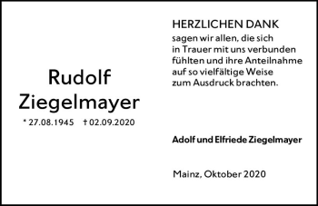 Traueranzeige von Rudolf Ziegelmayer von vrm-trauer