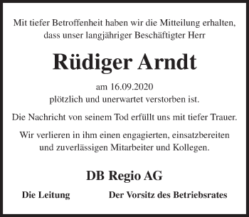 Traueranzeige von Rüdiger Arndt von vrm-trauer