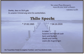 Traueranzeige von Thilo Specht von vrm-trauer