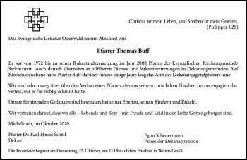 Traueranzeige von Thomas Buff von vrm-trauer