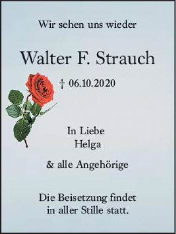 Traueranzeige von Walter F. Strauch von vrm-trauer
