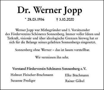 Traueranzeige von Werner Jopp von vrm-trauer