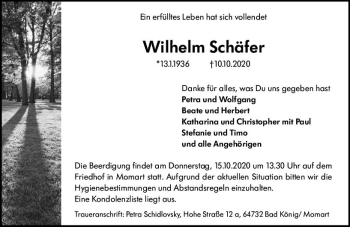 Traueranzeige von Wilhelm Schäfer von vrm-trauer
