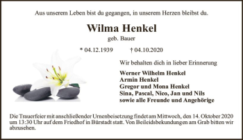 Traueranzeige von Wilma Henkel von vrm-trauer