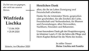 Traueranzeige von Winfrieda Lischka von vrm-trauer