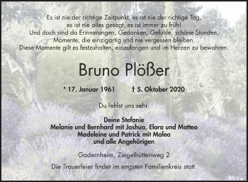 Traueranzeige von Bruno Plößer von Bergsträßer Anzeiger