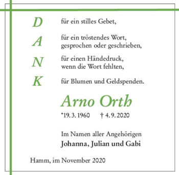 Traueranzeige von Arno Orth von vrm-trauer