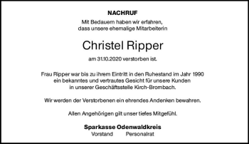 Traueranzeige von Christel Ripper von vrm-trauer Traueranzeige von Christel Ripper von vrm-trauer