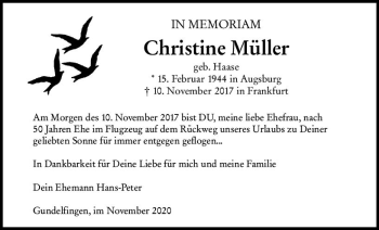Traueranzeige von Christine Müller von vrm-trauer