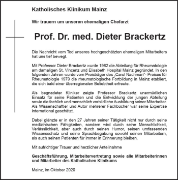 Traueranzeige von Dieter Brackertz von vrm-trauer
