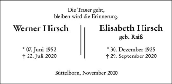 Traueranzeige von Elisabeth Hirsch von vrm-trauer