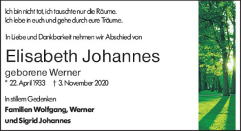 Traueranzeige von Elisabeth Johannes von vrm-trauer