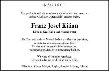 Traueranzeige von Franz Josef Kilian von vrm-trauer