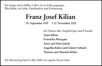 Traueranzeige von Franz Josef Kilian von vrm-trauer