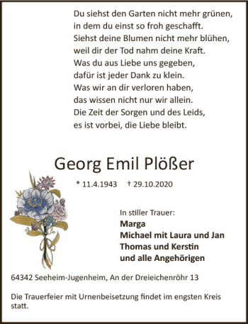 Traueranzeige von Georg Emil Plößer von vrm-trauer